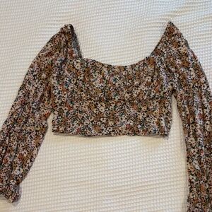 Wild Fable Floral Bustier Cropped Long Sleeve Blouse